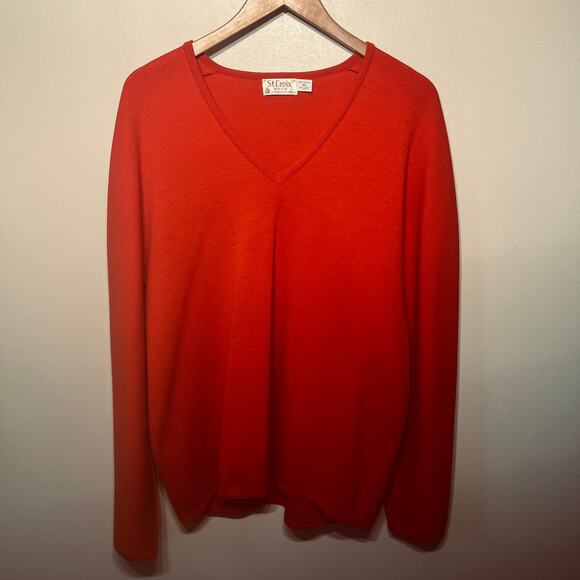 St. Croix Knits VTG Sweater Red Men V Neck Zephyr Wool Pullover Holiday XL - Picture 1 of 5